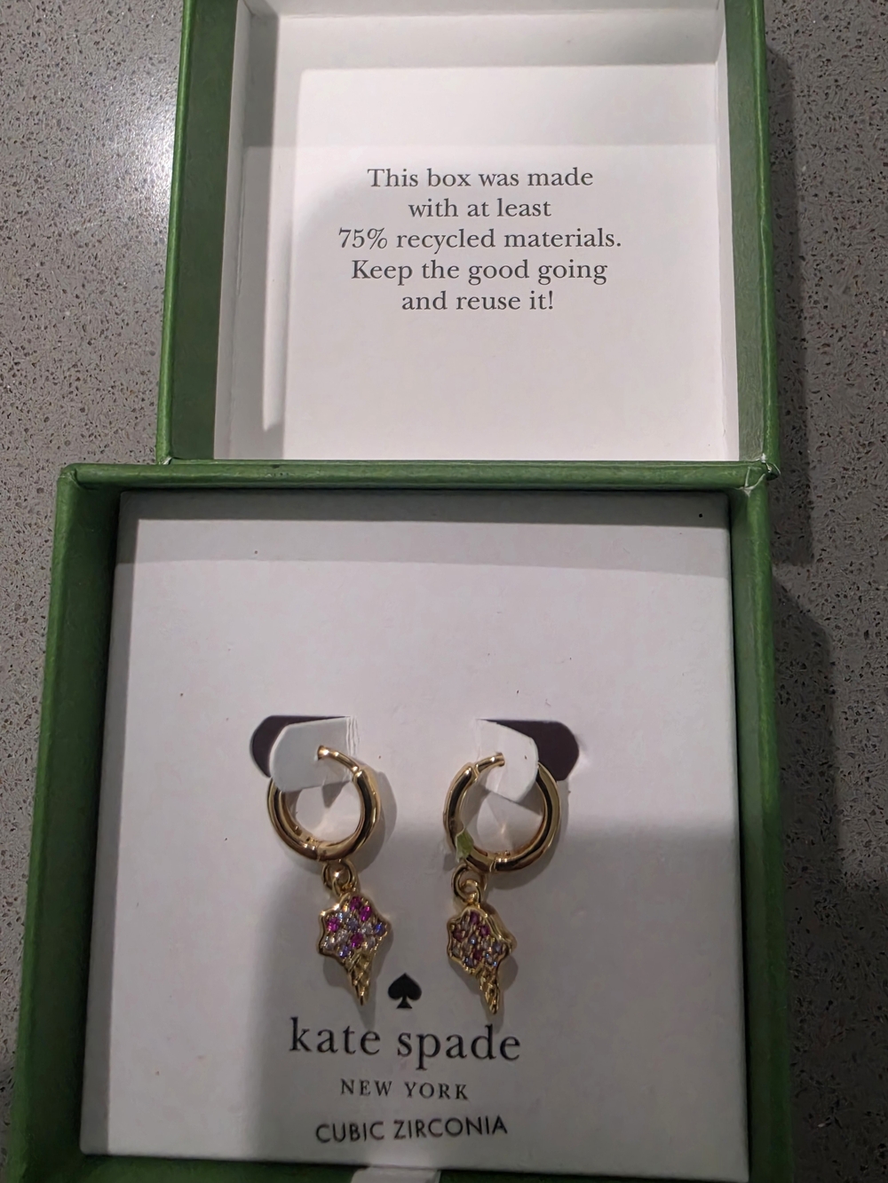 kate spade Gold Hoop Earrings with Pink Ice Cream Cone Charm Drops